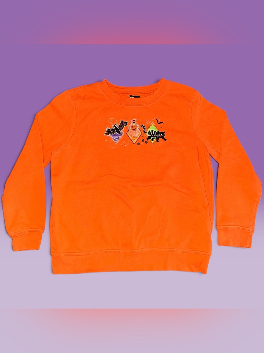 Vintage 2000s Orange Halloween Embroidered Crewneck Sweatshirt - Size Medium